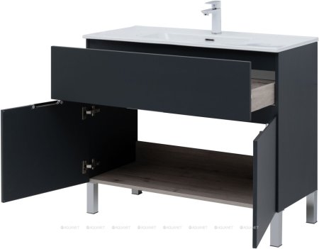 Тумба с раковиной Aquanet Алвита New 100 1 ящик, 2 дверцы, антрацит 