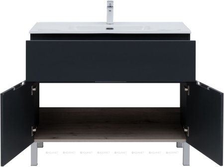 Тумба с раковиной Aquanet Алвита New 100 1 ящик, 2 дверцы, антрацит 