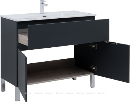 Тумба с раковиной Aquanet Алвита New 100 1 ящик, 2 дверцы, антрацит 