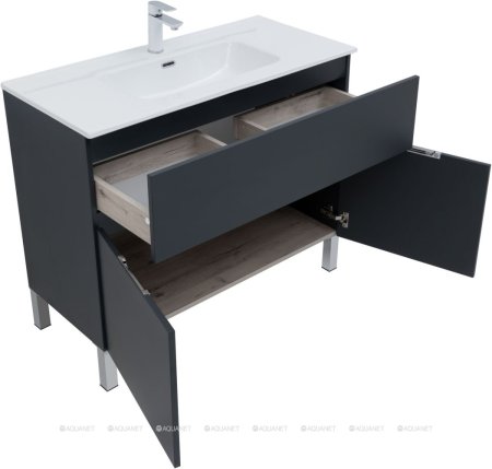 Тумба с раковиной Aquanet Алвита New 100 1 ящик, 2 дверцы, антрацит 