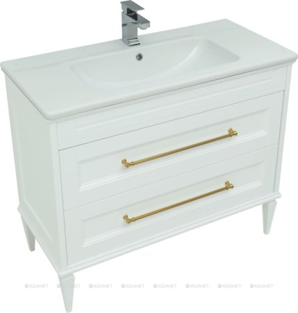 Тумба с раковиной Aquanet Бостон М 100 белый (ручки золото, раковина Эйфория 100) 