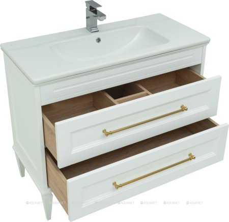 Тумба с раковиной Aquanet Бостон М 100 белый (ручки золото, раковина Эйфория 100) 