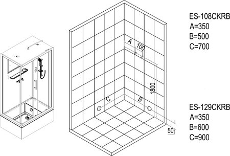 Кабина душевая ESBANO EST-129 CKRB правый 