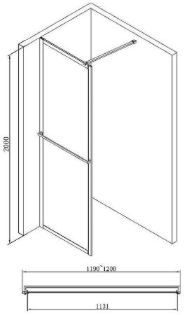 Душевая перегородка Abber AG60120B 120x200 профиль Черный стекло прозрачное 