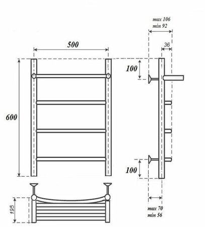 Электрический полотенцесушитель Point Афина PN04156PE П3 500x600 с полкой левый/правый Хром 