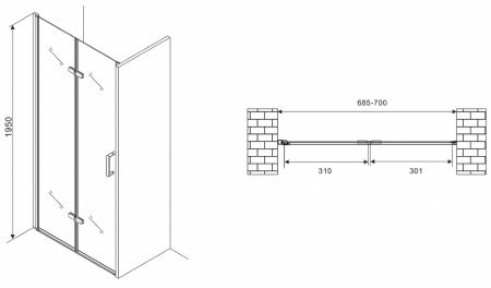 Душевая дверь Abber Zart 70 AG08070P профиль Хром стекло прозрачное 