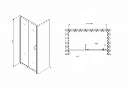 Душевая дверь Abber Schwarzer Diamant 150 AG30150B5 профиль Черный стекло прозрачное 