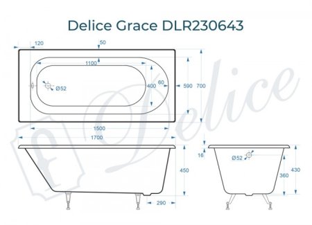 Ванна чугунная Delice Grace 170х70 DLR230643 