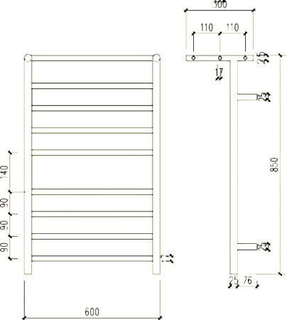 Полотенцесушитель электрический Zorg AZR HT-01 BR бронза, с полкой 