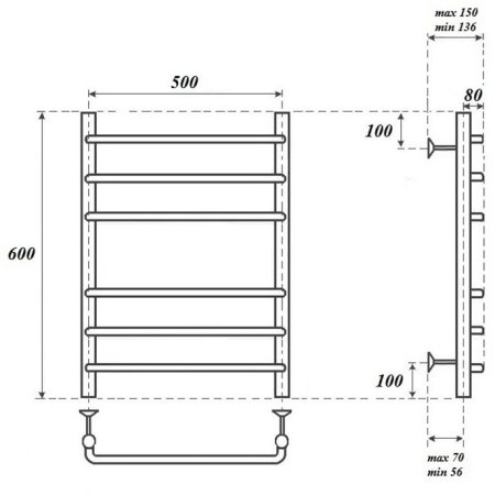 Полотенцесушитель электрический Point Нептун PN09156E П6 500x600 левый/правый, хром 