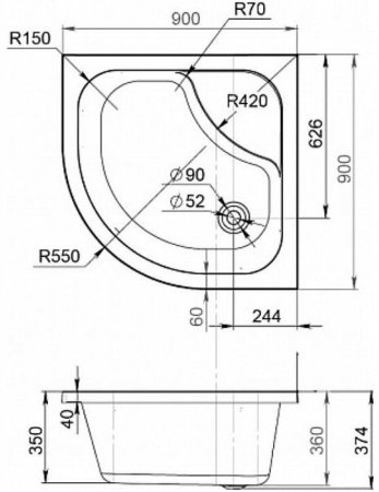 Акриловый поддон для душа AM.PM Gem Deep W90T-401A090W с сифоном Белый 