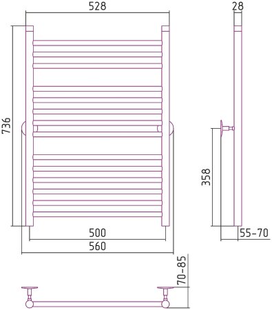 Водяной полотенцесушитель Сунержа Стилье Универсал-53 800х500 00653-8050 Хром 