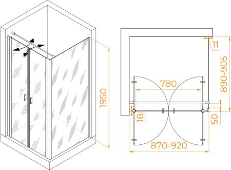Душевой уголок RGW PA-134 (PA-104+Z-050-2+O-104) 900x900 