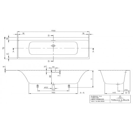 Квариловая ванна Villeroy & Boch Subway 3.0 170x75 