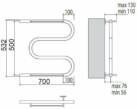 Водяной полотенцесушитель Terminus М-образный 500x700 4620768880353 с полкой Хром 