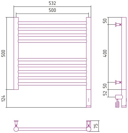 Полотенцесушитель электрический Сунержа Богема 3.0 50х50 R прямая 