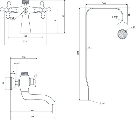 Душевая система Славен с изливом Коттедж А (СЛ-ДВ-А60) 