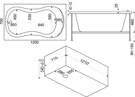 Акриловая ванна Bas Кэмерон 120x70 см 