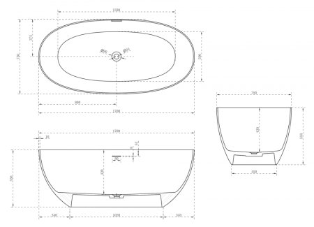 Ванна из искусственного камня ABBER Stein AS9624-1.7 белая матовая 