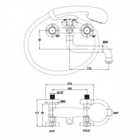 Смеситель для ванны Kaiser Cross 41022-1 Бронза 
