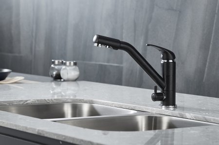 Смеситель Paulmark Hessen He213017-418 для кухонной мойки, черный металлик 