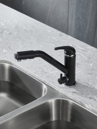 Смеситель Paulmark Hessen He213017-418 для кухонной мойки, черный металлик 