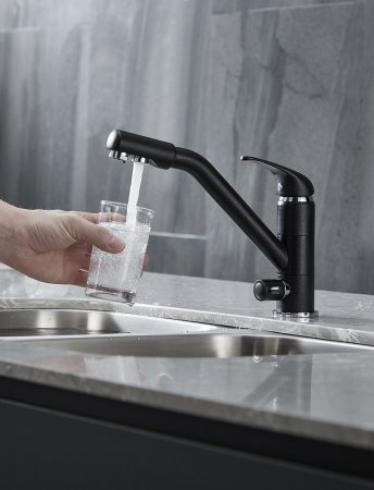 Смеситель Paulmark Hessen He213017-418 для кухонной мойки, черный металлик 