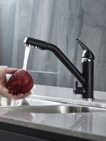 Смеситель Paulmark Hessen He213017-418 для кухонной мойки, черный металлик 