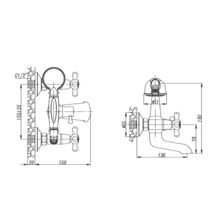Смеситель для ванны Landberg LB-12504-F03 Хром 