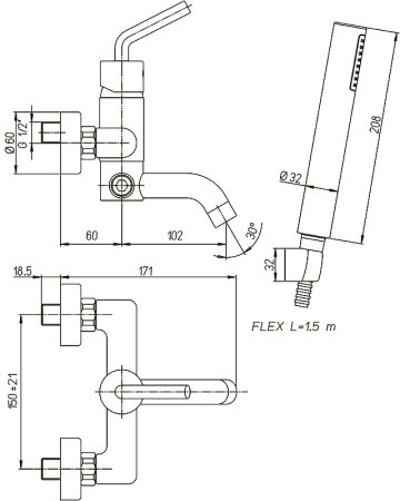 Смеситель для ванны Paini Pixel new 81CR100NEWKM Хром 