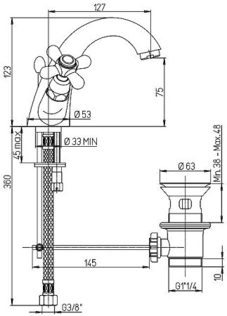 Смеситель для раковины Paini Liberty 17F3243KM Старая бронза 