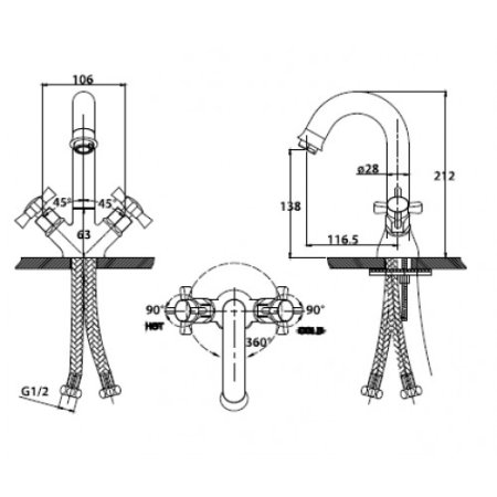 Смеситель для раковины Kaiser Cross 41011-1 Бронза 