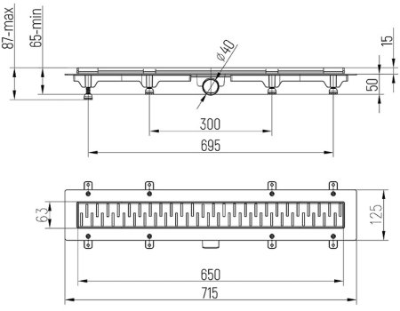 Душевой лоток Paini Medium 650 CH650MC с решеткой Черный матовый 