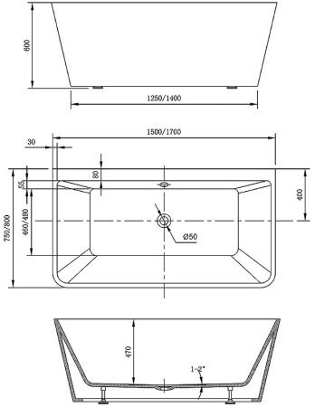 Акриловая ванна Vincea 170x80 VBT-425-1700 без гидромассажа 