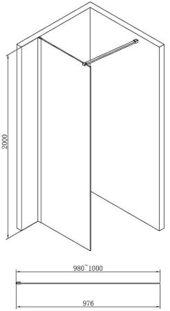 Душевая перегородка Abber AG61100B 100x200 профиль Черный стекло прозрачное 