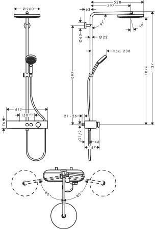 Душевая система Hansgrohe Pulsify S Showerpipe 260 1jet 24220000 с термостатом Хром 