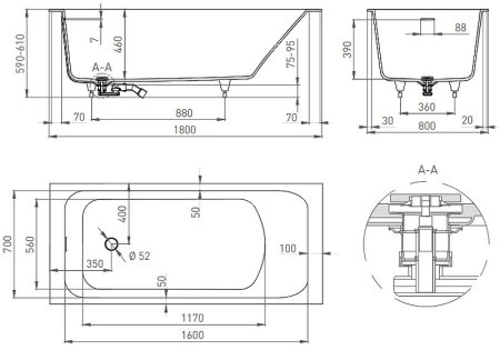 Ванна из искусственного камня Salini Orlanda Kit 180х80 102122M Белая матовая 