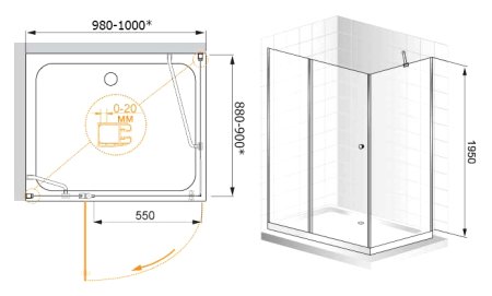 Душевой уголок Cezares Elena AH1 100/90 C Cr 