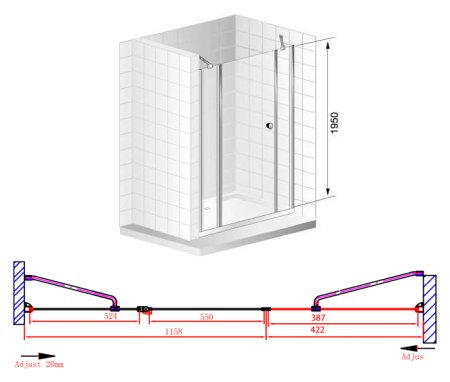 Душевая дверь в нишу Cezares Elena B13 40/60/60 C Cr 