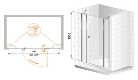 Душевая дверь в нишу Cezares Elena B13 40/60/60 C Cr 