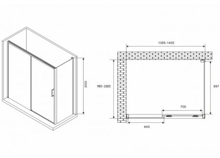 Душевой уголок Abber Komfort 140x100 AG93140B-S102B профиль Черный стекло прозрачное 