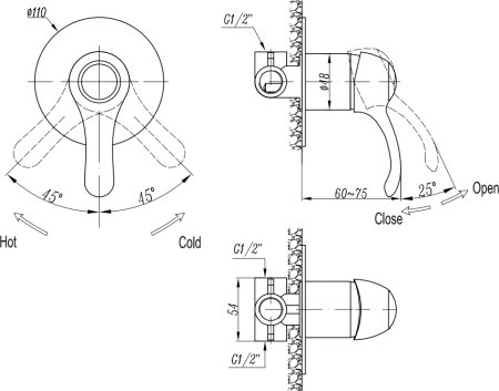 Смеситель Cezares Lira DIM-01 С ВНУТРЕННЕЙ ЧАСТЬЮ, для душа 