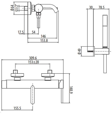 Смеситель для ванны Gattoni Circle Two 9100/91NO Черный матовый 