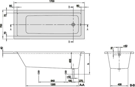 Акриловая ванна Villeroy & Boch Targa Plus Solo 170х70, с ножками 
