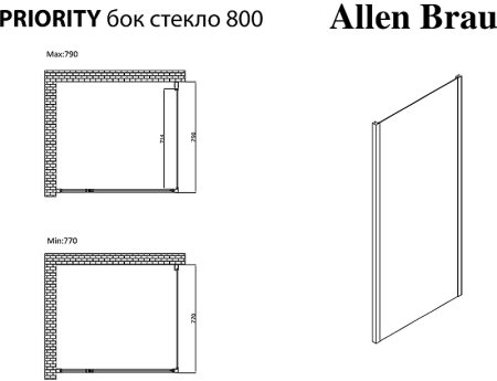 Душевая стенка Allen Brau Priority 80 3.31014.BA профиль Серебро брашированное стекло прозрачное 