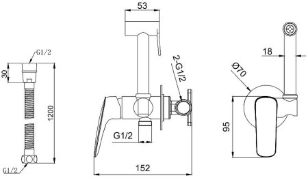 Гигиенический душ со смесителем Aquatek Вега AQ1019MB Черный матовый 