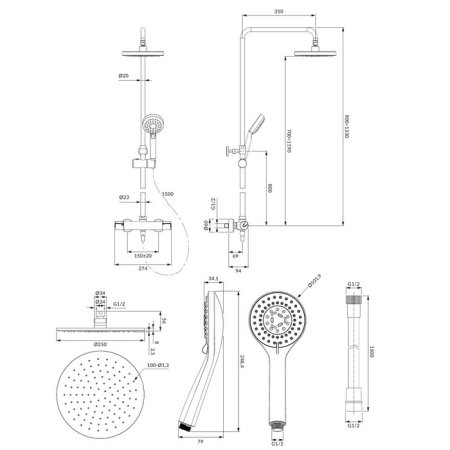 Душевая стойка Omnires Y Y1244LUXLGL с термостатом золото 