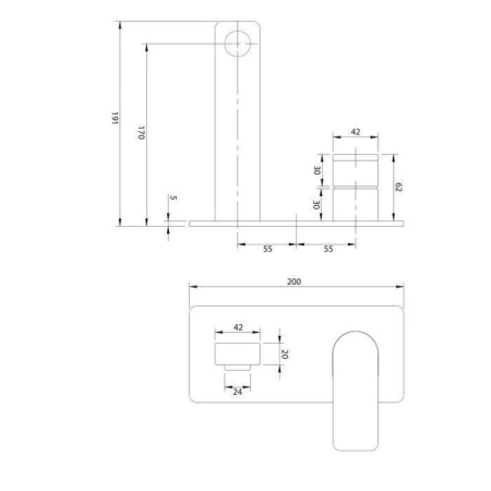 Смеситель для раковины встраиваемый Omnires Baretti BA7815BL чёрный 