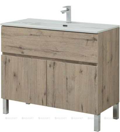 Тумба с раковиной Aquanet Алвита New 100 1 ящик, 2 дверцы, дуб веллингтон белый 