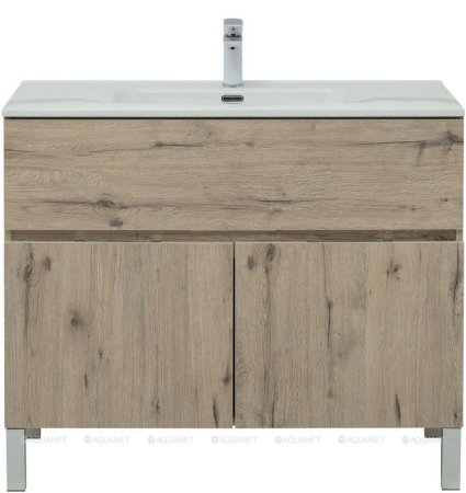 Тумба с раковиной Aquanet Алвита New 100 1 ящик, 2 дверцы, дуб веллингтон белый 